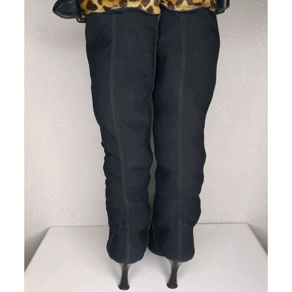 Stuart weitzman Over The Knee Black Suede Leopard Pointed Toe Heel Sz 6.5 Boots - Picture 5 of 13